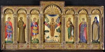 Triptych with Mary Magdalen holding the head of Christ, flanked by saints by Paolo Veneziano